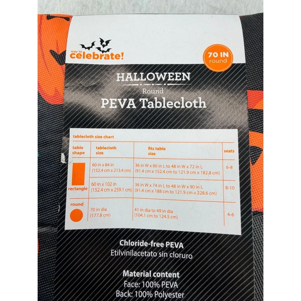 Way to Celebrate Halloween Pumpkin PEVA Tablecloth 70